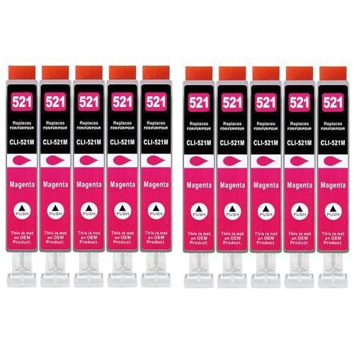 10 XXL Druckerpatronen kompatibel zu CLI-521 M Magenta für Canon PIXMA IP3600 IP4600 IP4600x IP4700 MP540 MP540x MP550 MP560 MP620 MP620B MP630 MP640 MP980 MP990 MX860 MX870 von GWA-Handel