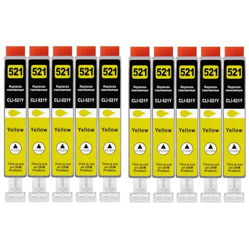 10 XXL Druckerpatronen kompatibel zu CLI-521 Y Gelb für Canon PIXMA IP3600 IP4600 IP4600x IP4700 MP540 MP540x MP550 MP560 MP620 MP620B MP630 MP640 MP980 MP990 MX860 MX870 von GWA-Handel