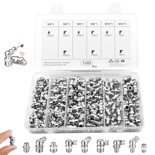 180 Stück Schmiernippel Sortiment kit:Gerader Hydraulik Fettnippel 45 ° 90 ° Kegelschmiernippel | Schmiernippel Set M6 M8 M10 Guter Dichtleistung für fettpresse Schmierpressen meisten Autos Traktoren 180 Stück Schmiernippel Sortiment kit:Gerader Hydraulik Fettnippel 45 ° 90 ° Kegelschmiernippel | Schmiernippel Set M6 M8 M10 Guter Dichtleistung für fettpresse Schmierpressen meisten Autos Traktoren von GWAEPU