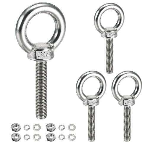 4 Pcs Außengewinde Ringschraube Edelstahl M10: Ösenschrauben mit Unterlegscheiben und Sechskantmuttern für Befestigens und Aufhängung von GWAEPU