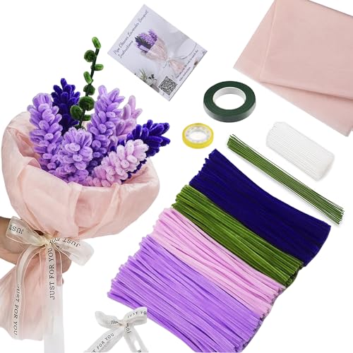 450 Stück Pfeifenreiniger zum Basteln: Pfeifenputzer Blumen Set mit 4 Farben Chenilledraht Violett Tulpe Blumenstrauß für Basteln DIY Handwerk Dekorieren von GWAEPU