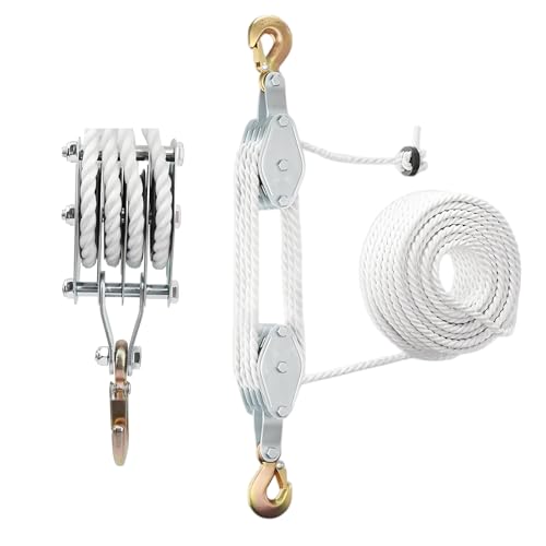 Schwerlast Flaschenzug mit 20m Nylon Seilbremse: Flaschenzug 2200 LB Tragkraft Manuelle Hubseile Arbeitssparender Flaschenzug Hochleistungs-Seilzug für Garagen Lagerhallen (1, silber) von GWAEPU