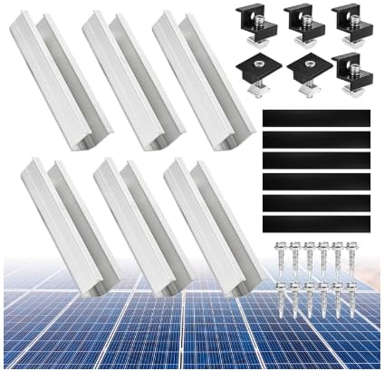 Solarmodul Halterung 2 Module Set: Solarpanel Halterung Photovoltaik PV Halterungen mit 12cm Alu Schienen und Verstellbare Klemme für 30-35MM Dicke Module für Flachdach Trapezblech Ziegeldach von GWAEPU