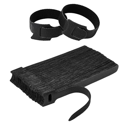 GWAWG 100PCS Schwarz wiederverwendbare kabelbinder klettband，Verstellbare kabelklettbänder,Geeignet für Drahtbündelung, Drahtsortierung, Computerdrahtbündelung, etc. von GWAWG