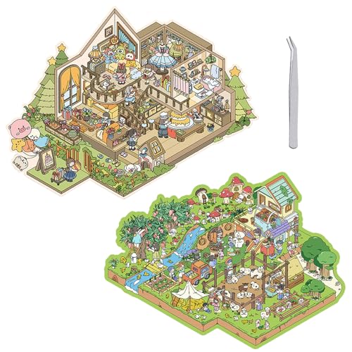 GWAWG 2 Stück DIY Szene 3D Aufkleber Haus mit Pinzette Mädchen Schlafzimmer und Ranch Thema Basteln Dekorative Aufkleber Kinder Erwachsene Dekompression Kreatives Handwerk von GWAWG