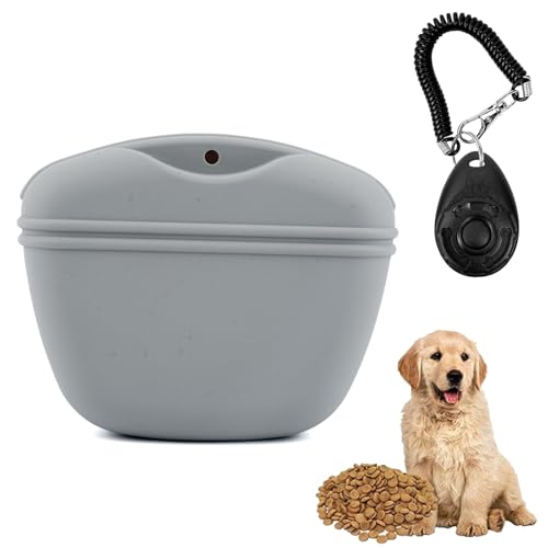 GWAWG 2 Stück Hundeleckerli Beutel mit Trainingsklicker,Hunde Futterbeutel aus Silikon,Snackbeutel mit Clip und Magnet,Futtertasche, Hunde Trainingsbeutel für Haustier Training Gassi Gehen von GWAWG