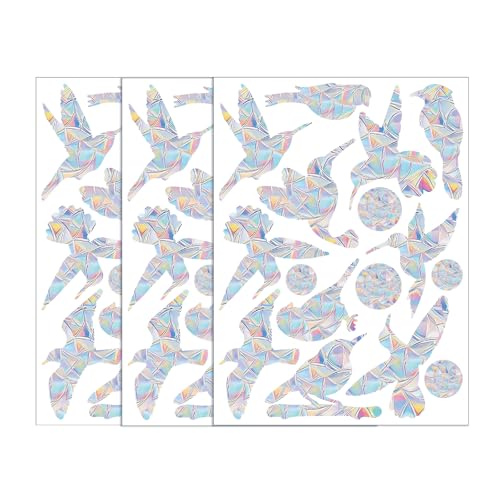 GWAWG 48 Pieces Bird Anti-Collision Window Stickers, Prism Window Stickers for Bird Strikes, Large Bird Window Decals, Anti-Collision Stickers, Prevent Birds from Flying in Windows von GWAWG