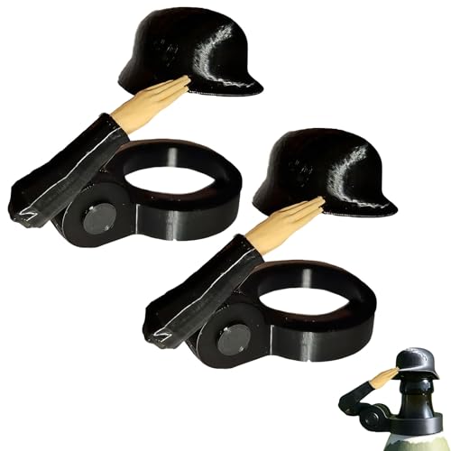GWAWG Bierflaschen Helm Flaschenverschluss 2 Stück,Lustiger Salute Soldaten Bierhelm Staubdichter Bierflaschenverschluss Schwarz, Wiederverwendbar Bier Zubehör Männer Geschenk Deko von GWAWG