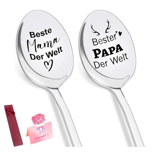 GWAWG Geschenke für Mama Papa,2 Stücke Löffel mit Gravur,Nutella Löffel Personalisiert,Geschenke für Eltern, Geburtstagsgeschenk für Mama Papa Geschenk, Vatertag Muttertag Geschenk von GWAWG