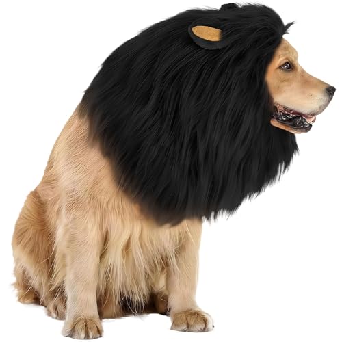 GWAWG Lion Mane Wig for Dog and Cat Costume, Adjustable Pet Costume with Ears for Dog (Black) von GWAWG