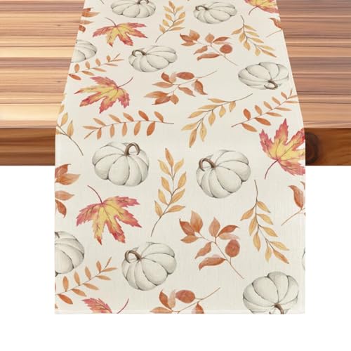 GWAWG Pumpkins Maple Leaves Autumn Table Runner, Fall Leaf Table Runner, Autumn Decorations Home for Thanksgiving Home Party Decor 35x180 cm von GWAWG