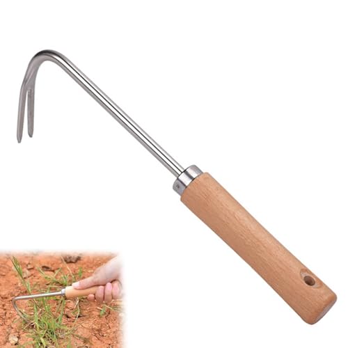 GWAWG Weeder Stainless Steel Garden Manual Weeder with Wooden Handle V-Shaped Design, Garden Hand Weeder for Digging, Transplanting, Weeding von GWAWG