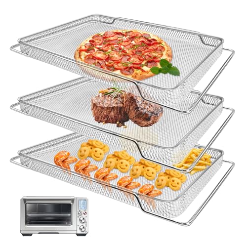 3-teiliges Set Luftfritteusenkorb für Breville BOV900BSS BOV950BSS Smart Oven Air Fryer Pro, 41,8 cm D x 20,8 cm B x 1,3 cm H Lebensmittelqualität Stahl Dehydrate Mesh Körbe Zubehör Tablett für von GWBSXM