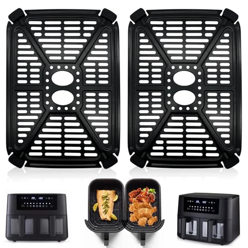 GWBSXM Air Fryer Grillpfanne für Tower Vizion 8L Digital Dual Basket Air Fritteuse, 21,5 × 15,3 cm Air Fryer Ersatzteile Grillplatte Crisper Plate Zubehör Tablett Rack von GWBSXM