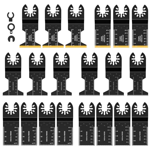 23pcs Multitool Sägeblätter Bimetallisches Titan Multitool Zubehör mit Zoll Millimeterskala Kompatibel Milwau-Kee Oszillierendes Zubehör Set für Holz Metall von GWCYMYD