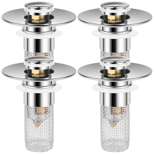 4pcs Waschbeckenstöpsel Effiziente Entwässerung Abnehmbar Abflussstopfen mit Sieb Blockaden Vermeiden 304 Edelstahl Pop up Abflusssieb für 24-36 mm Abfluss Ablauf von GWCYMYD