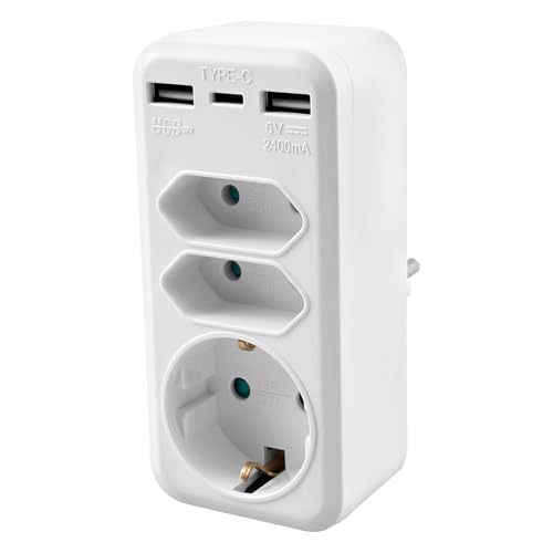 6 in 1 Doppelstecker für Steckdose 16A 4000W 3 Fach Mehrfachsteckdose mit 3 USB Steckdosenadapter Mehrfachstecker für Zuhause, Fabrik, Hotel von GWCYMYD