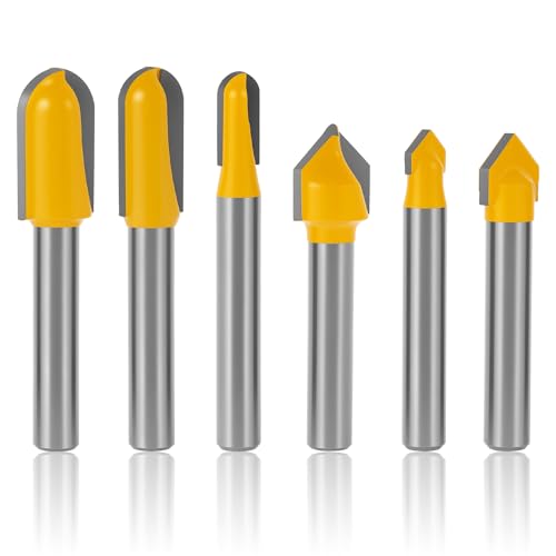 6PCS Fräser Set Rounf Nase Bit 90 Grad V-Groove-Bit Hartmetall Groove und Tongue mit 6mm Schaft Abrundfräser Hohlkehlfräser für Hartholz Weichholz Spanplatten von GWCYMYD