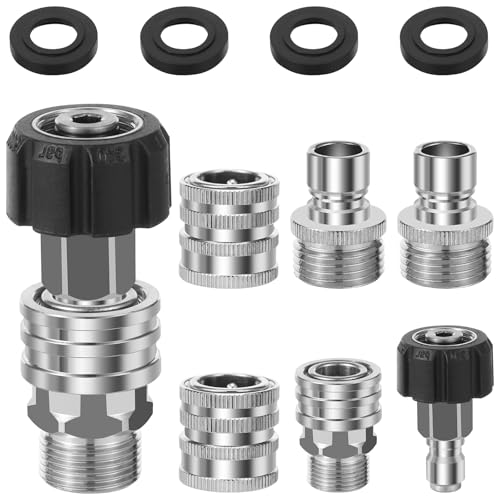 8 Stück Hochdruckreiniger-Adapter-Set M22-Drehgelenk auf 3/8 Zoll Schnellkupplungsset Edelstahl Hochdruckreiniger Kupplung zum Verbinden von Schläuchen Pumpen von GWCYMYD