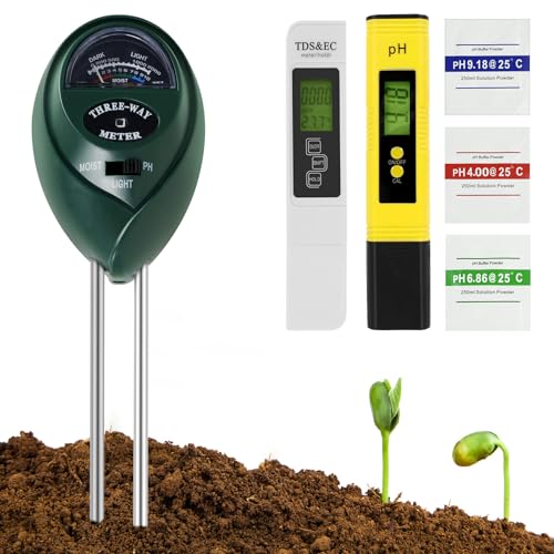 GWCYMYD 3 in 1 Bodentester Klare Messwerte Feuchtigkeitsmesser für Pflanzen Misst Lichtintensität Luftfeuchtigkeit PH-Wert Feuchtigkeitsmessgerät Pflanzen für Gärten Rasenflächen Bauernhöfe von GWCYMYD