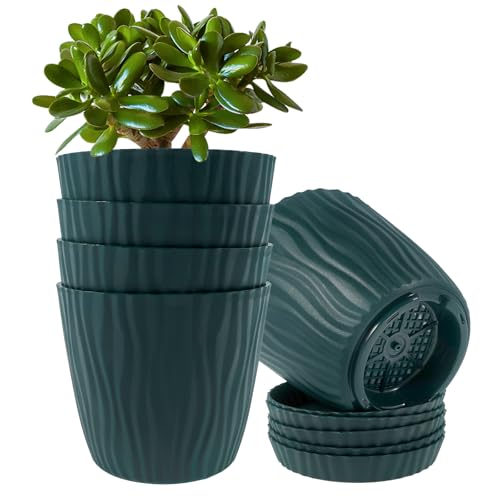 GWCYMYD 5 Stück Blumentöpfe Set 14,5cm Pp Pflanzentopf mit Untersetzer Drainagelöchern Gewellt Flower Pots für Zimmer- und Gartenpflanzen Kakteen Sukkulenten (Grün) von GWCYMYD