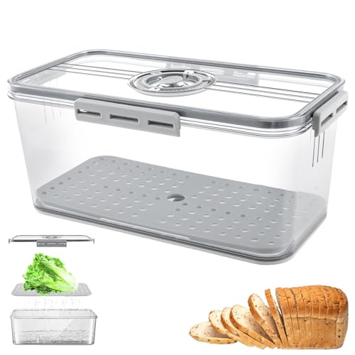 GWCYMYD Brotkasten PET Luftdicht Brotaufbewahrung mit Zeitaufzeichnungs Transparente Brotbox Brotbehälter für Brot Kekse Gebäck Obst Gemüse (Grau, 32,5 x 17,5 x 11 cm) von GWCYMYD
