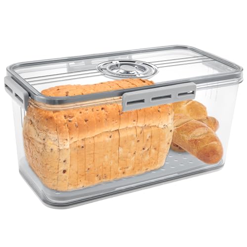 GWCYMYD Brotkasten PET Luftdicht Brotaufbewahrung mit Zeitaufzeichnungs Transparente Brotbox Brotbehälter für Brot Kekse Gebäck Obst Gemüse (Grau, 32,5 x 17,5 x 15,3 cm) von GWCYMYD