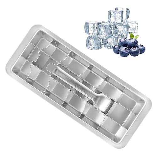 Eiswürfelform mit 18 abnehmbaren Fächern, Eiswürfelform aus Edelstahl mit Griff, 28,5 x 12 x 3 cm, quadratische Eiswürfelform für Saft, Tee, Kaffee von GWCYMYD