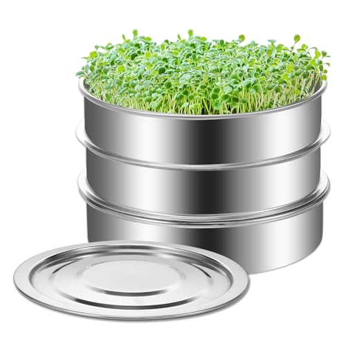 GWCYMYD Kresse Anzuchtschalen Edelstahl Zweistöckig Stapelbar Keimsprossenbox mit Deckel und Wasserschale 21,5x14cm Kressesieb Keimschalen für Sprossen Erbsen Mungbohnen Sojabohnen Weizengras von GWCYMYD