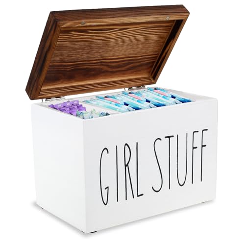 GWCYMYD Tamponhalter 20,3x15,3x13cm Holz Aufbewahrungsbox Hygieneartikel mit 2 Fächern Und Deckel Multifunktionale Tampon Aufbewahrung Tamponhalter für Badezimmer (Weiß) von GWCYMYD