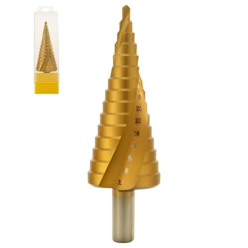 HSS Stufenbohrer 4–32 mm Titanbeschichtet Kegelbohrer Doppelspiral-Design Schälbohrer Konusbohrer Schälbohrersatz für Metall Holz Kunststoff HSS Stufenbohrer 4–32 mm Titanbeschichtet Kegelbohrer Doppelspiral-Design Schälbohrer Konusbohrer Schälbohrersatz für Metall Holz Kunststoff von GWCYMYD