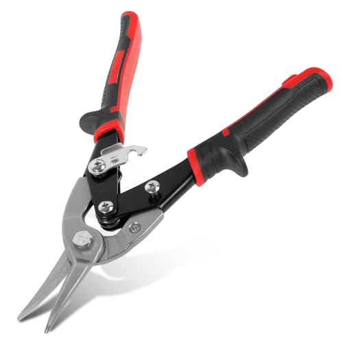 Metallschere Blechschere 245/257mm Gerade/Linke/Rechte Durchlaufblechschere Chrom-Vanadium-Stahl Blech Schneiden Aviation Snips für Blech Aluminium Kupfer Leder (Gerader Kopf) von GWCYMYD