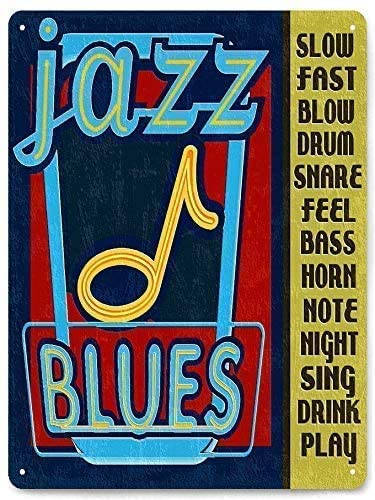 Vintage Metallschild Jazz Blues Schild Musiknote Bass Nachtclub Retro Poster Plakette Blechschild Wanddekoration für Küche Bar Pub Bauernhaus 20,3 x 30,5 cm von GWEAR