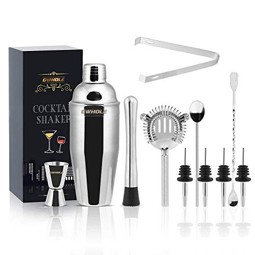 GWHOLE 11 TLG Cocktailshaker Set Edelstahl Cocktail Shaker Barkeeper Set mit Cocktailrezepte Ebook Messbecher Cocktail Bar Zubehör von GWHOLE