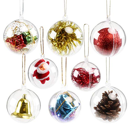 GWHOLE 15 Stück Acrylkugeln Weihnachtskugeln Kunststoff Transparent Teilbar Ø 4, 5, 6cm Weihnachtsdeko Christbaumschmuck von GWHOLE