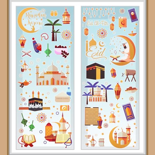 GWHOLE 9 Blätter Ramadan Fensteraufkleber Ramadan Sticker Ramadan Deko Set Eid Mubarak Sticker Ramadan Fensterbilder Bayram Geschenke Stern Halbmond Fenster Aufkleber Fenstersticker Selbstklebend von GWHOLE