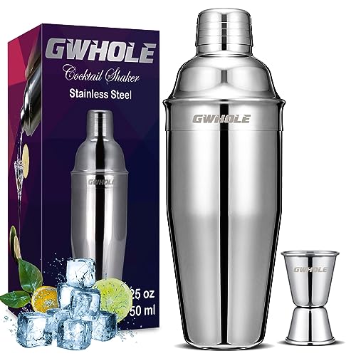 GWHOLE Cocktailshaker Set Cocktailmixer 750ml Bar Zubehör Edelstahl mit Cocktailrezepte Ebook, Messbecher von GWHOLE