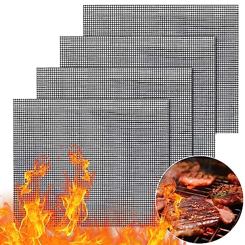 GWHOLE 4 x BBQ Grillmatte zum Grillen Backen Grill Mesh Mat Set Antihaft Grill Netz Hitzebeständig Wiederverwendbar, 40 x 33 cm von GWHOLE