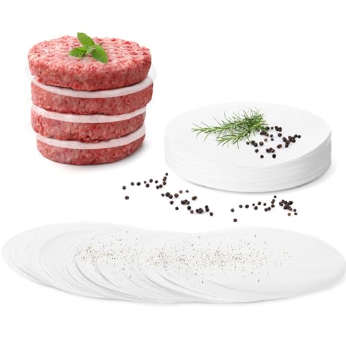 GWHOLE 500 Blatt Burgerpapier Rund Backpapier Burger Papier Zuschnitte Pergamentpapier Antihaftpapier Antihaft Burger Zubehör Kreis Wachspapier Trennpapier in Burgerpresse X 13 cm, Frikadellen von GWHOLE