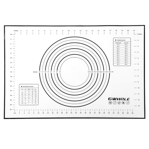 GWHOLE Backmatte Antihafte Silikonmatte Backmatte Silikon Rutschfeste Teigmatte Backunterlage Wiederverwendbar Teigunterlage Ausrollmatte Backen mit Messung 60 x 40 cm für Teig Fondant Pizza, Schwarz von GWHOLE