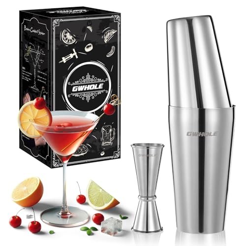 GWHOLE Cocktail Shaker 750ml Edelstahl 304 Cocktail Set Cocktailshaker Boston Mixer Barkeeper Kit Bar Zubehör mit 550ml Messbecher für Zuhause Party Geschenk von GWHOLE