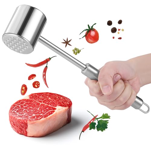 GWHOLE Fleischklopfer Edelstahl 304 Schnitzelklopfer Antihaft mit Doppelseitige Schlagfläche Fleischhammer für Verschiedene Fleischsorten, 27 cm von GWHOLE