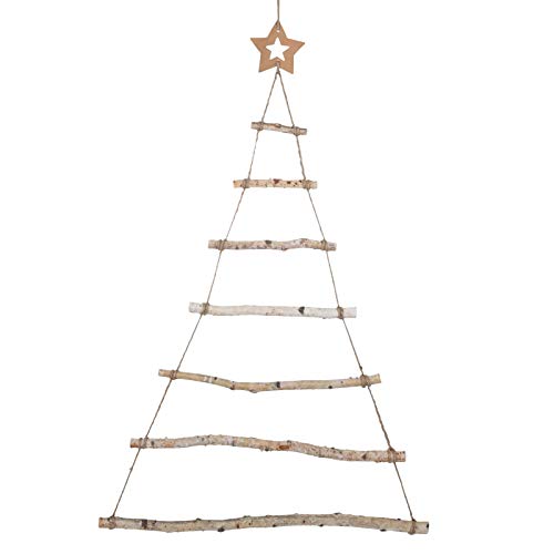 GWHOLE Holzleiter Weihnachtsbaum zum Aufhängen Adventskalender Deko Weihnachten Wanddeko 90 x 60 cm von GWHOLE