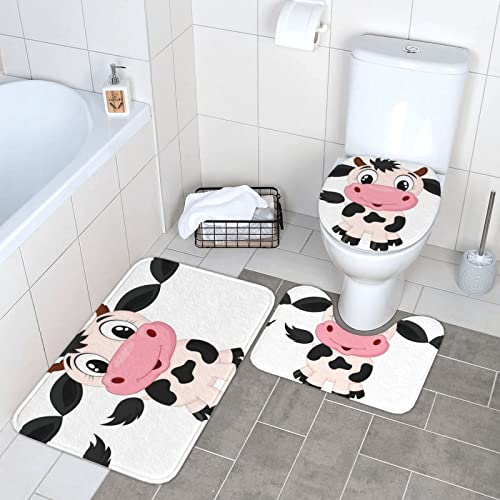 GWINDI Cartoon Milch Kuh Badezimmer Teppich Matten Set Luxuriöse Super Weiche Flanell Anti Rutsch Matte 3 Stück für Bad WC von GWINDI