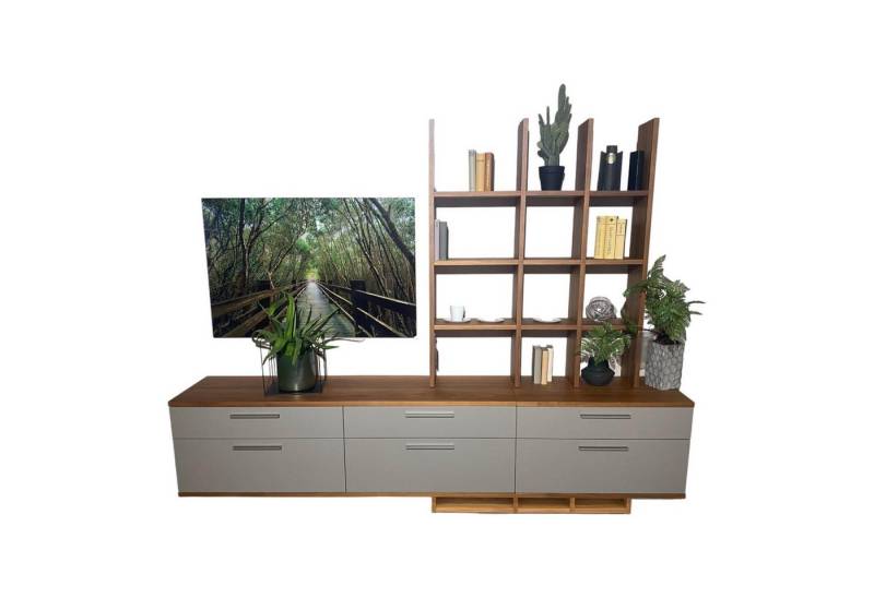 GWINNER Anbauschrank Wohnwand Atena Lack Seidenmatt Fango Nussbaum Natur von GWINNER
