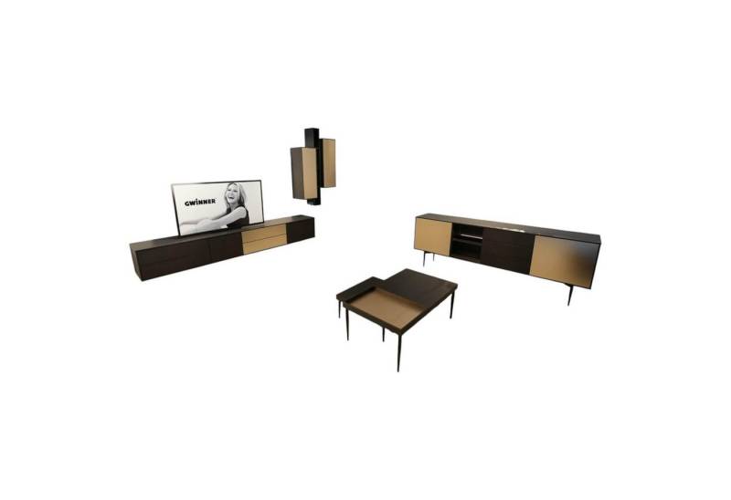 GWINNER Anbauschrank Wohnwand Bera Eiche Satin Terra Schwarz Gold Inklusive von GWINNER