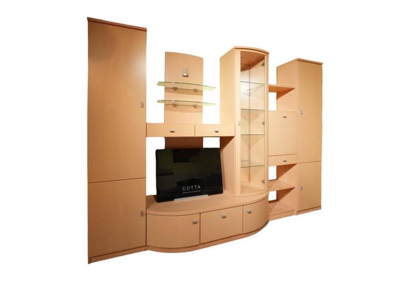 GWINNER Anbauschrank Wohnwand Evita Ahorn Light Griff Chrom Matt Ohne Fernseher von GWINNER