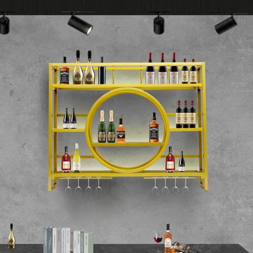 Weinregal Wand Metall, Bar Regal mit Weingläserhalter - Modernes Weinflaschenregal für Küche, Esszimmer, Home Bar und Restaurant, Wandmontage Mit LED-Beleuchtung (Gold, 120cm) von GWPGJW
