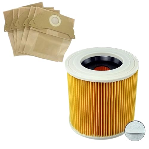 1 Staubfilter + 5 Papierbeutel, Kompatibel Mit Kärcher, Patronenfilter For Staubsaugerteile A2204 VC6100 A2004 WD3.200 VC6200. von GWSBBRATM