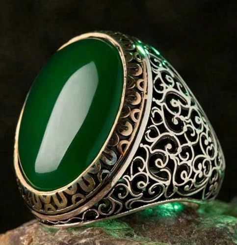 GWSGSFAS Schmuck Retro Natur Smaragd Alt Silber Geschnitzt Totem Herren Ring-grün-7 GWSGSFAS Schmuck Retro Natur Smaragd Alt Silber Geschnitzt Totem Herren Ring-grün-7 von GWSGSFAS